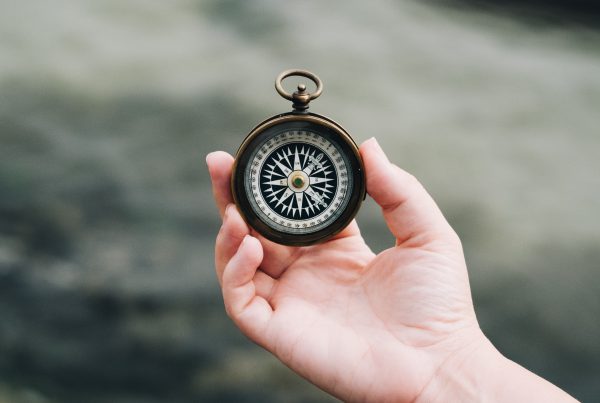 person holding white and black compass