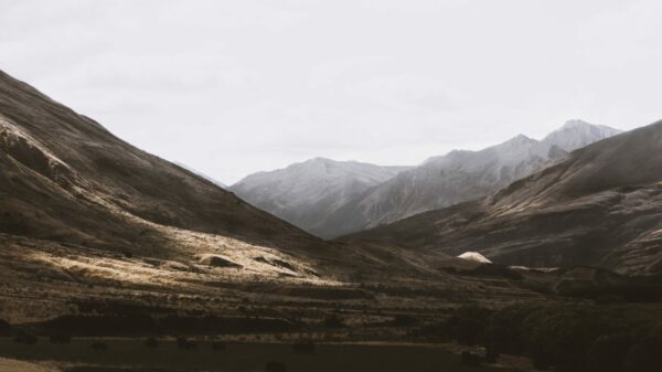 in distant snowconed mountain