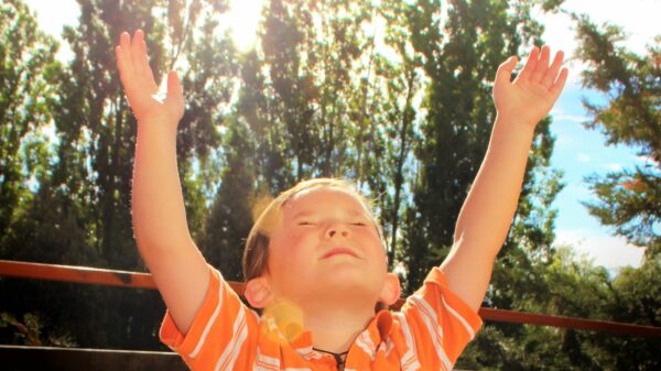 girl in orange and white striped polo shirt standing on wooden fence during daytime