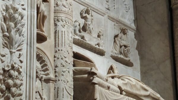 a close up of a statue in a building