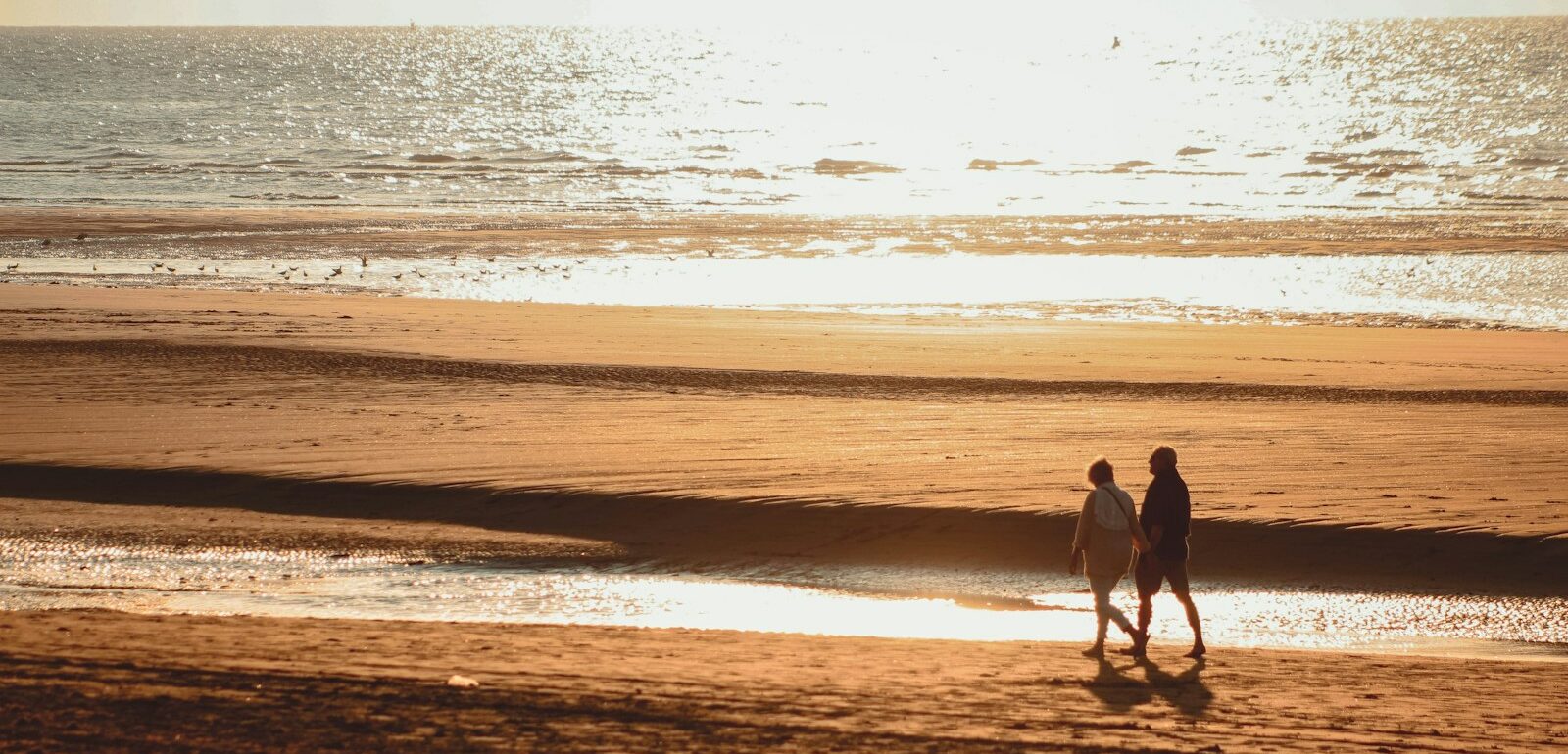 two person walking beside beach